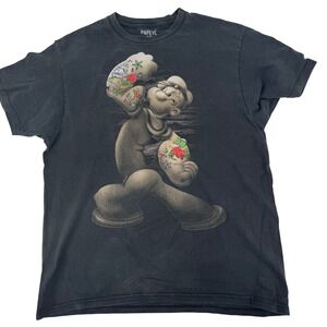 Popeye‎ T Shirt Men's Large Graphic Print Black Cotton Crew Neck Short Sleeve